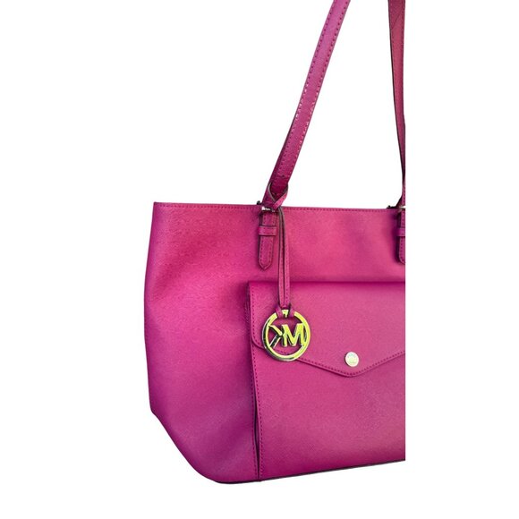 Michael Kors Pink Leather Tote Bag With Front Pocket & Logo Charm - Picture 3 of 12